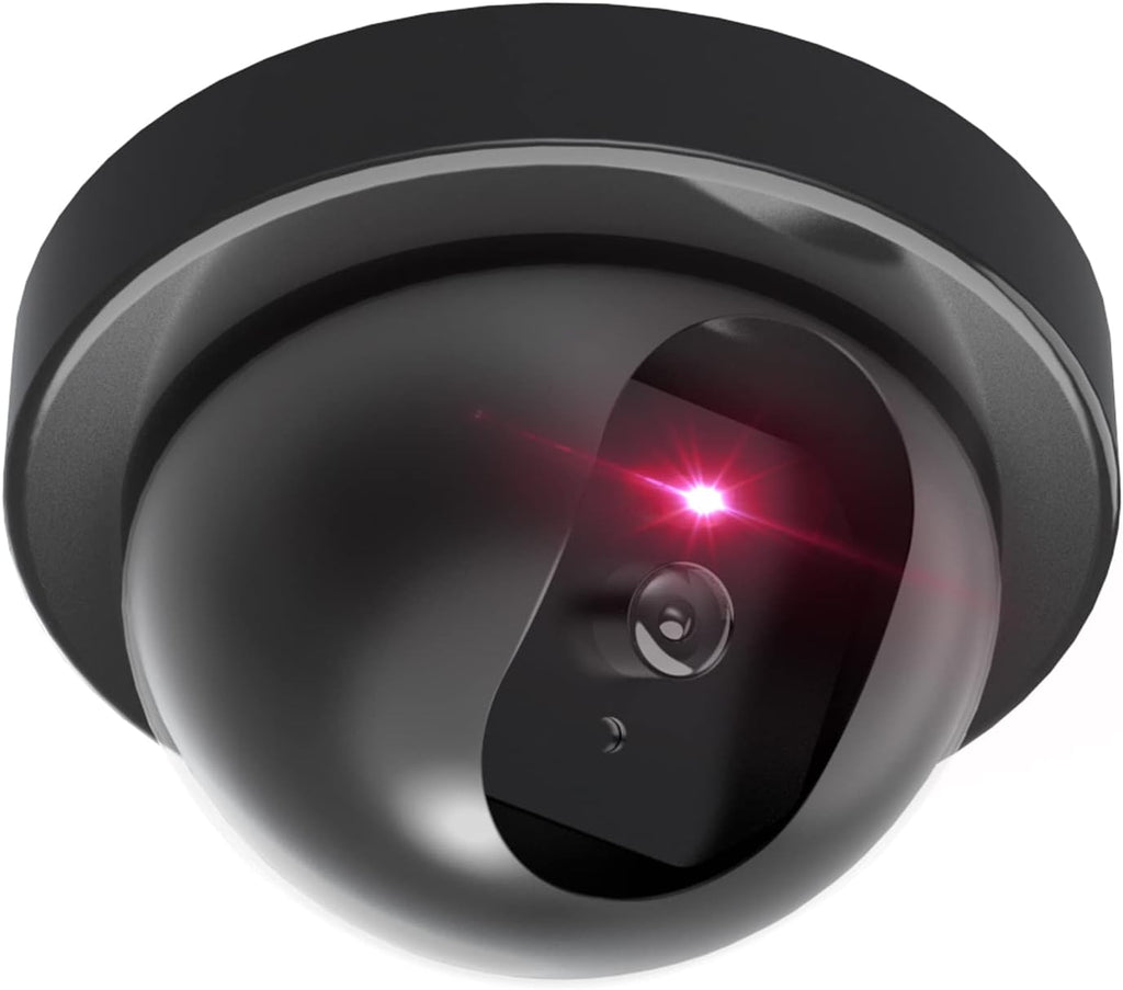 WALI Dummy Fake Security CCTV Dome Camera with Flashing Red LED Light with Security Alert Sticker Decals (SD-1), Black