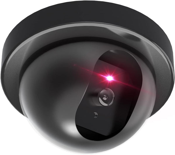 WALI Dummy Fake Security CCTV Dome Camera with Flashing Red LED Light with Security Alert Sticker Decals (SD-1), Black