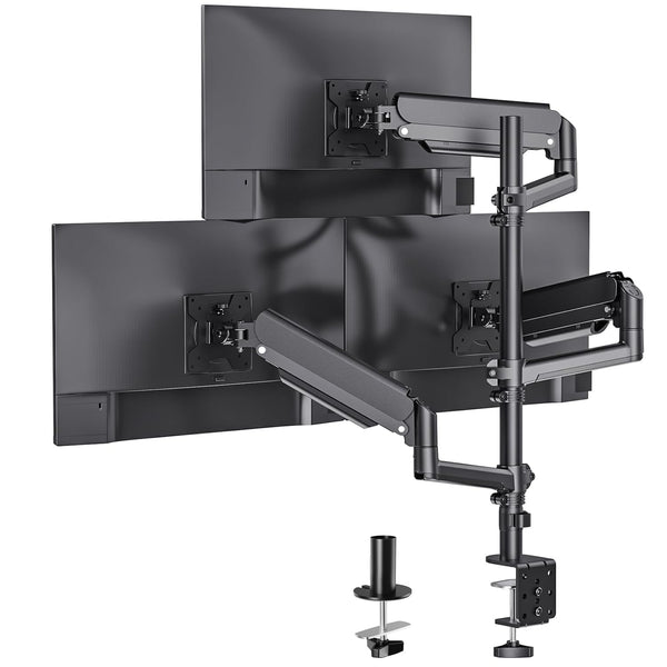 WALI Triple Monitor Mount for 17-32 Inch Screens, Full Adjustable 3 Monitors Desk Mount with Clamp & Grommet Base, Gas Spring Monitor Arm, up to 19.8lbs Each, VESA 75x75 100x100 mm (GSDM003XL), Black