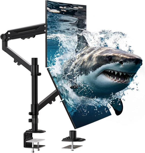 WALI Vertical Dual Monitor Mount for 13-40 inch Screens, up to 26.4 lbs | Stacked Dual Monitor Stand, Full Motion with Tilt, Swivel, Rotation, C-Clamp/Grommet Base, VESA 75/100mm (GSDM002M), Black