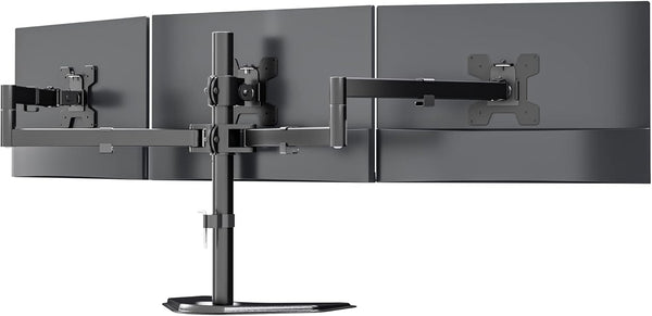 WALI Triple Monitor Stand, Free Standing Three LCD Monitor Fully Adjustable Desk Mount Fits 3 Screens up to 27 inch, 22 lbs Weight Capacity per Arm (MF003), Black