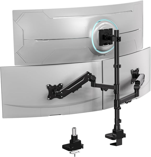 WALI Triple Monitor Mount, up to 49'' Ultrawides on Top Bracket and 34'' Screens on Side Brackets, Extra Tall 3 Monitors Desk Mount, Heavy Duty Monitor Arm up to 44 lbs (GSDM003N-P), Black