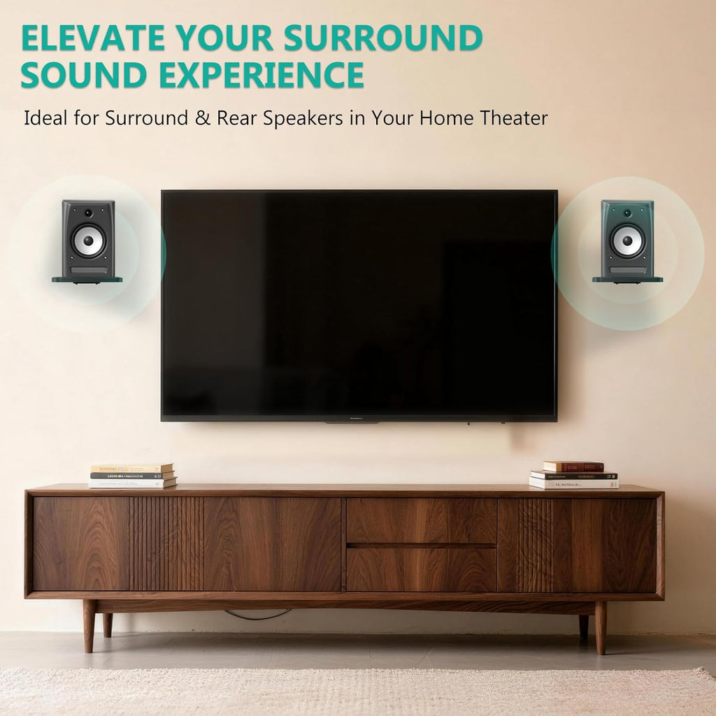 WALI Speaker Wall Mount, Heavy Duty Bookshelf Speaker Floating Wall Shelves, Surround Sound Speakers Stand for Living Room, Home Theater and Gaming Room, Holds up to 55 Lbs, (SWM302B), 1 Pair, Black