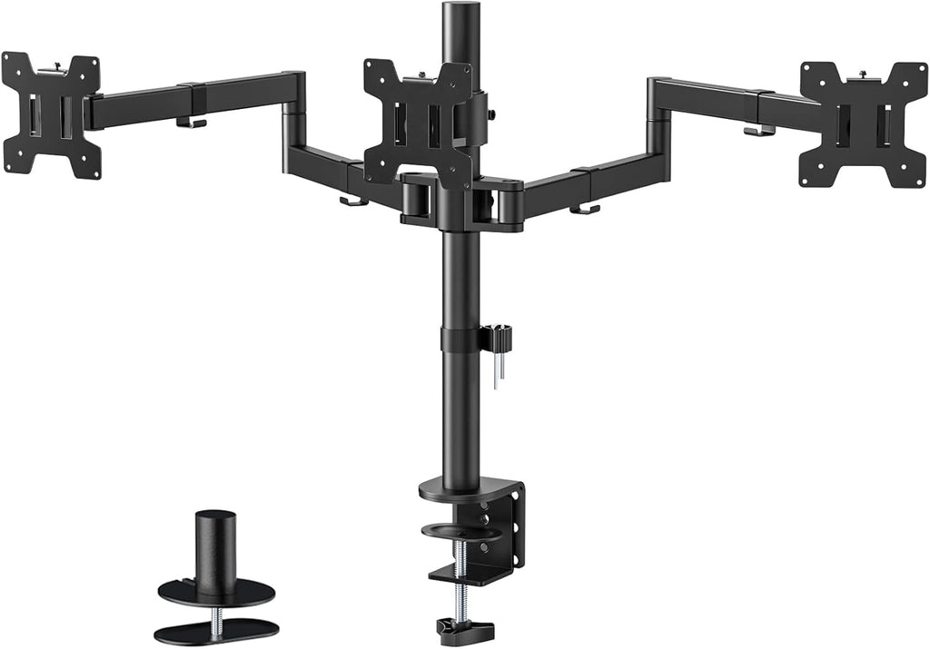 WALI Triple Monitor Mount, 3 Monitor Desk Mount for 13-27 inch Computer Screens, Holds up to 22 lbs, Triple Monitors Stand for Desk, with Tilt, Swivel, Rotation, VESA 75/100mm (M003S), Black