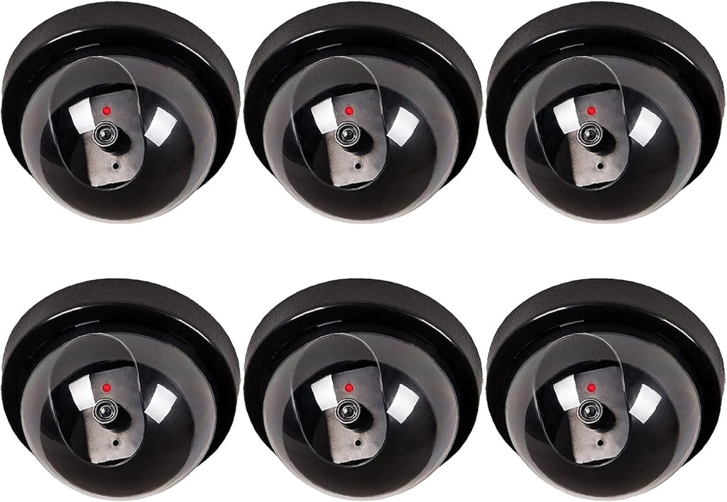 WALI Dummy Fake Security CCTV Dome Camera with Flashing Red LED Light with Security Alert Sticker Decals (SD-6), 6 Packs, Black
