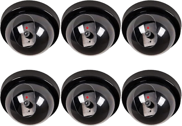 WALI Dummy Fake Security CCTV Dome Camera with Flashing Red LED Light with Security Alert Sticker Decals (SD-6), 6 Packs, Black