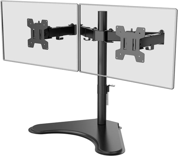 WALI Dual Monitor Stand, Freestanding Full Motion Monitor Desk Mount Fits 2 Screens up to 27 inches, Dual Monitors Arm Fits up to 22lbs, VESA 75x75 100x100 (MF002LM), Black
