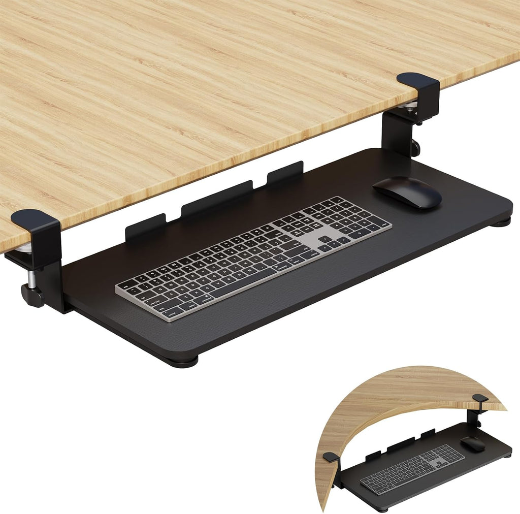 WALI Keyboard Tray Under Desk, Pull-Out Keyboard & Mouse Tray with 45° Adjustable C-Clamp, Ergonomic Platform Computer Drawer for L Shaped & Flat Desk 26.4" x 11.8" (KBT001-B), Black