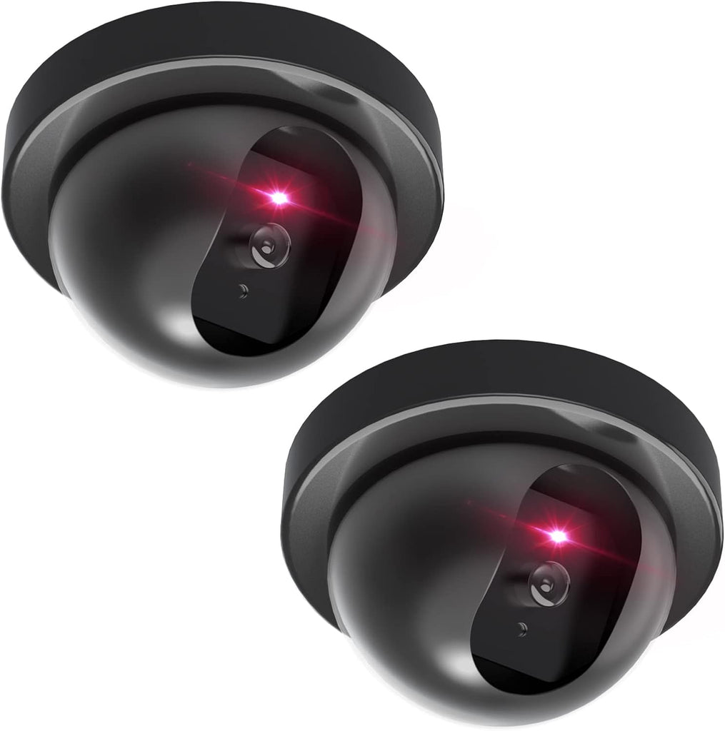WALI Dummy Fake Security CCTV Dome Camera with Flashing Red LED Light with Security Alert Sticker Decals (SD-2), 2 Packs, Black