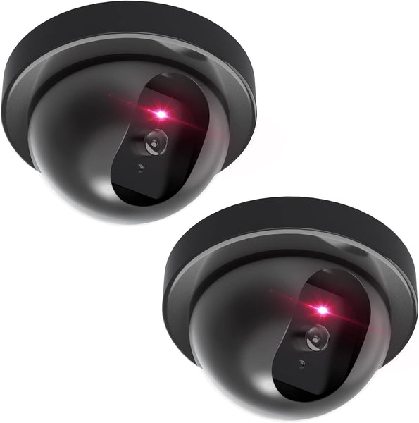WALI Dummy Fake Security CCTV Dome Camera with Flashing Red LED Light with Security Alert Sticker Decals (SD-2), 2 Packs, Black