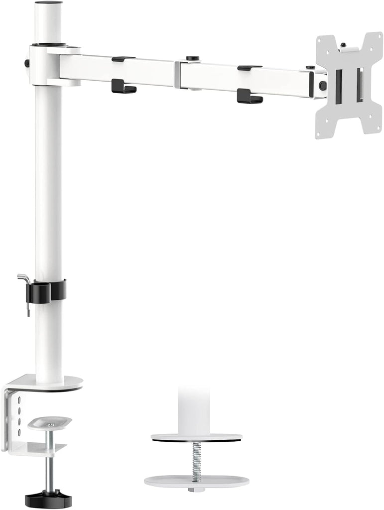 WALI Monitor Arm Mount for Desk, Single Computer Desk Mount, Monitor Bracket Mount Stand Single, up to 32 inch, 22 lbs (M001-W), White