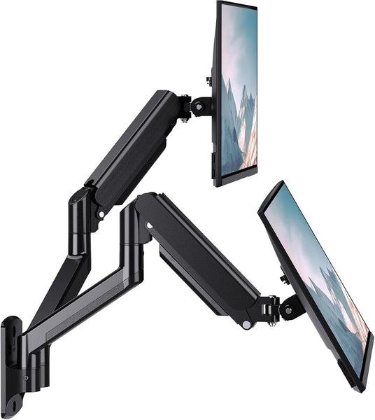 WALI Dual Monitor Wall Mount for 17 to 32 inch Screens, Monitor Wall Mounts for 2 Monitors, Holds up to 22 lbs, Fully Adjustable Gas Spring Monitor Arm,75x75/100x100 VESA Wall Mount (GSWM002), Black