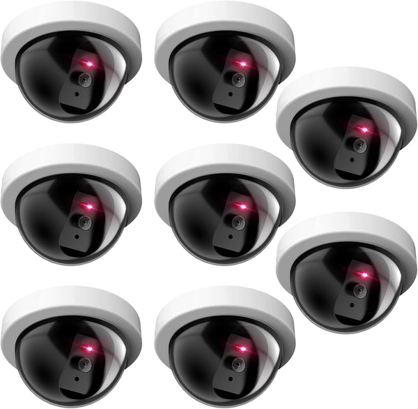 WALI Dummy Fake Security CCTV Dome Camera with Flashing Red LED Light with Security Alert Sticker Decals (SDW-8), 8 Packs, White