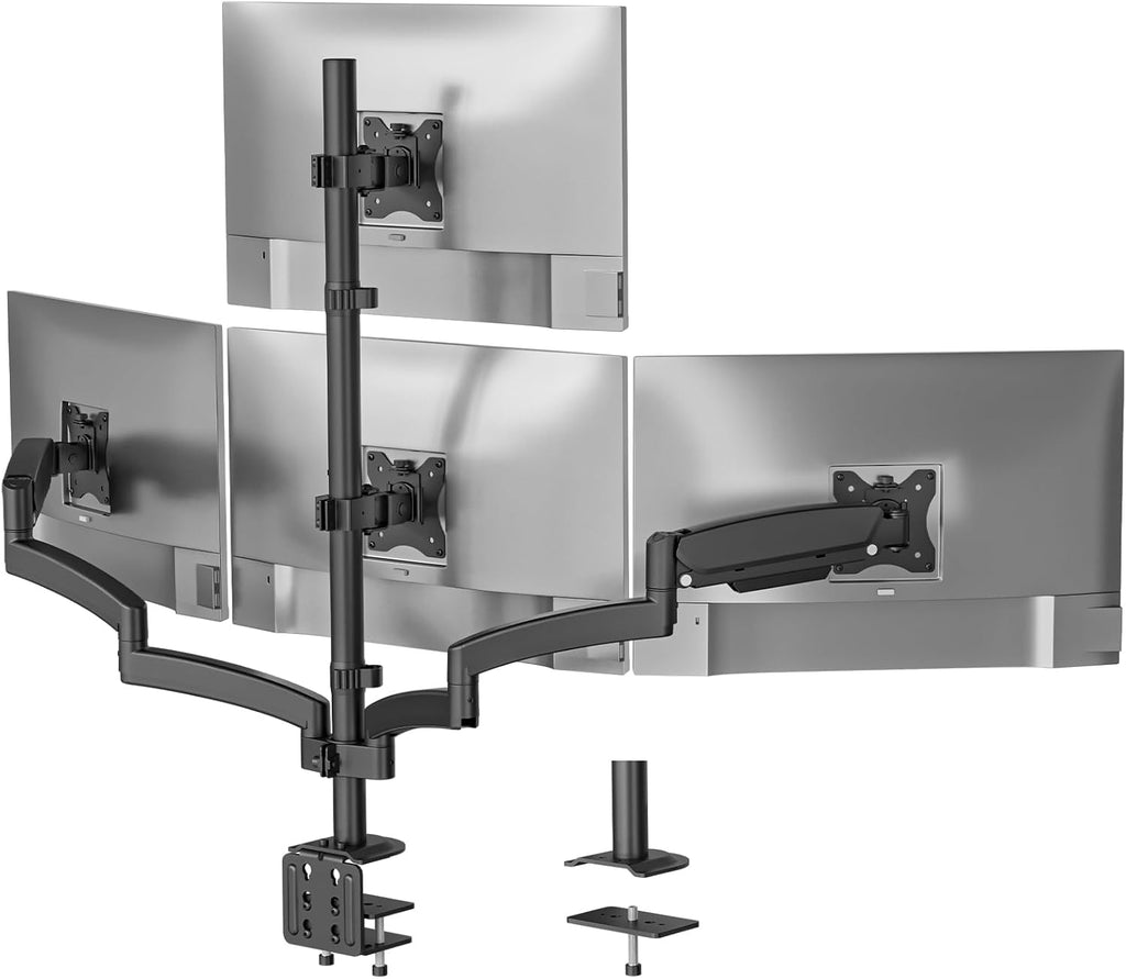WALI Quad Monitor Mount for 17-27 inch Screens, Extra Tall 4 Monitors Desk Mount, up to 19.8lbs, 32.2 inch Height Max, Fully Adjustable Gas Spring 4 Monitor Stand, VESA 75/100mm (GSDM004S), Black