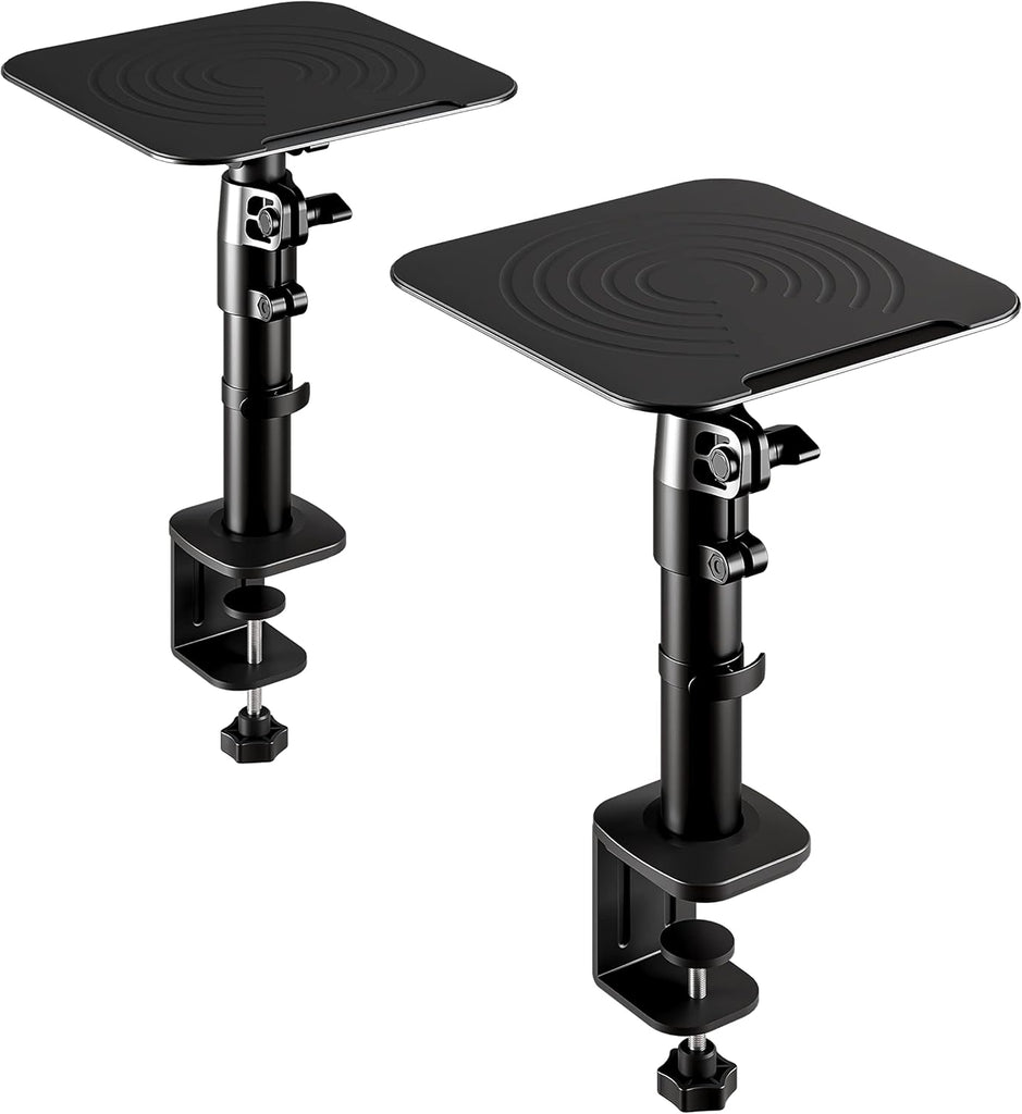 WALI Studio Monitor and Speaker Stand, Clamp-on Desktop Stand Set of 2, Height Adjustable Universal Audio Holder for Bookshelf Speakers Laptops Projectors (SDS003), Black