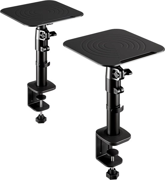 WALI Studio Monitor and Speaker Stand, Clamp-on Desktop Stand Set of 2, Height Adjustable Universal Audio Holder for Bookshelf Speakers Laptops Projectors (SDS003), Black