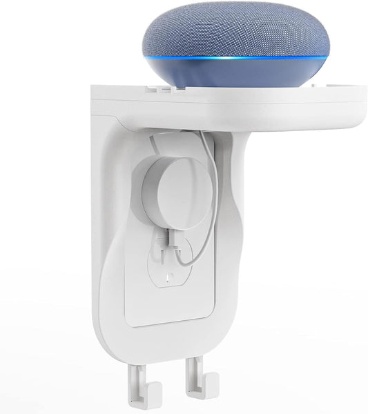 WALI Outlet Shelf Wall Holder, Fit for Duplex GFCI Decorative Outlet Shell A Space Saving for Smart Home, Speaker Mounts up to 20lbs with Cable Management (OSH001-W), White