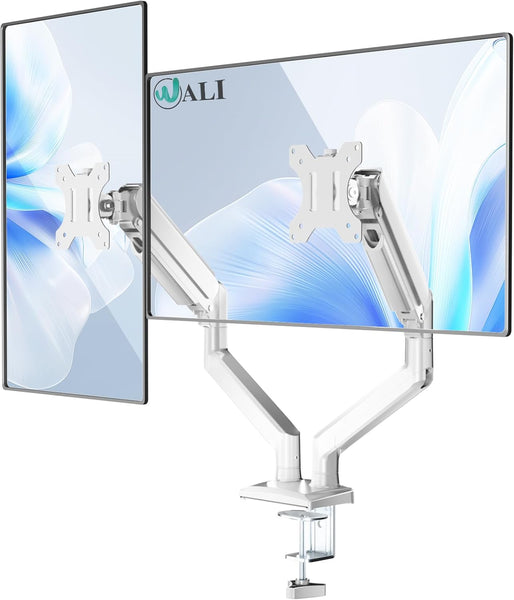 WALI Dual Monitor Stand for 17-32 inch Screens, Dual Monitor Arms for 2 Monitors Holds up to 19.8 lbs, Adjustable Gas Spring Dual Monitors Mount, VESA 75x75/100x100mm (GSMP002NW), White
