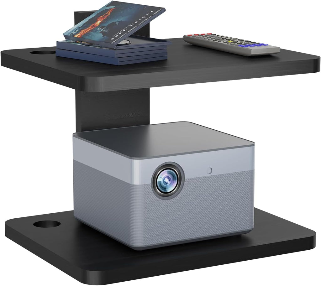 WALI Projector Mount Floating TV Shelf, Holds Up to 22lbs, Wooden Wall Mounted Shelves Under TV Shelf for DVD Players, Cable Boxes, Routers, Game Consoles, PlayStation Accessories (CS202NB), 2 Shelves