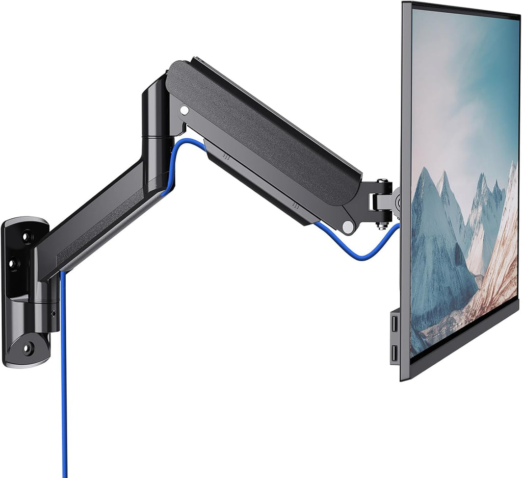 WALI Computer Monitor Wall Mount for 17 to 32 Inch Screens, Single Monitors Mount Holds up to 22lbs, Fully Adjustable Gas Spring Wall Mount Monitor Arm, 75x75/100x100mm VESA Mount (GSWM001), Black