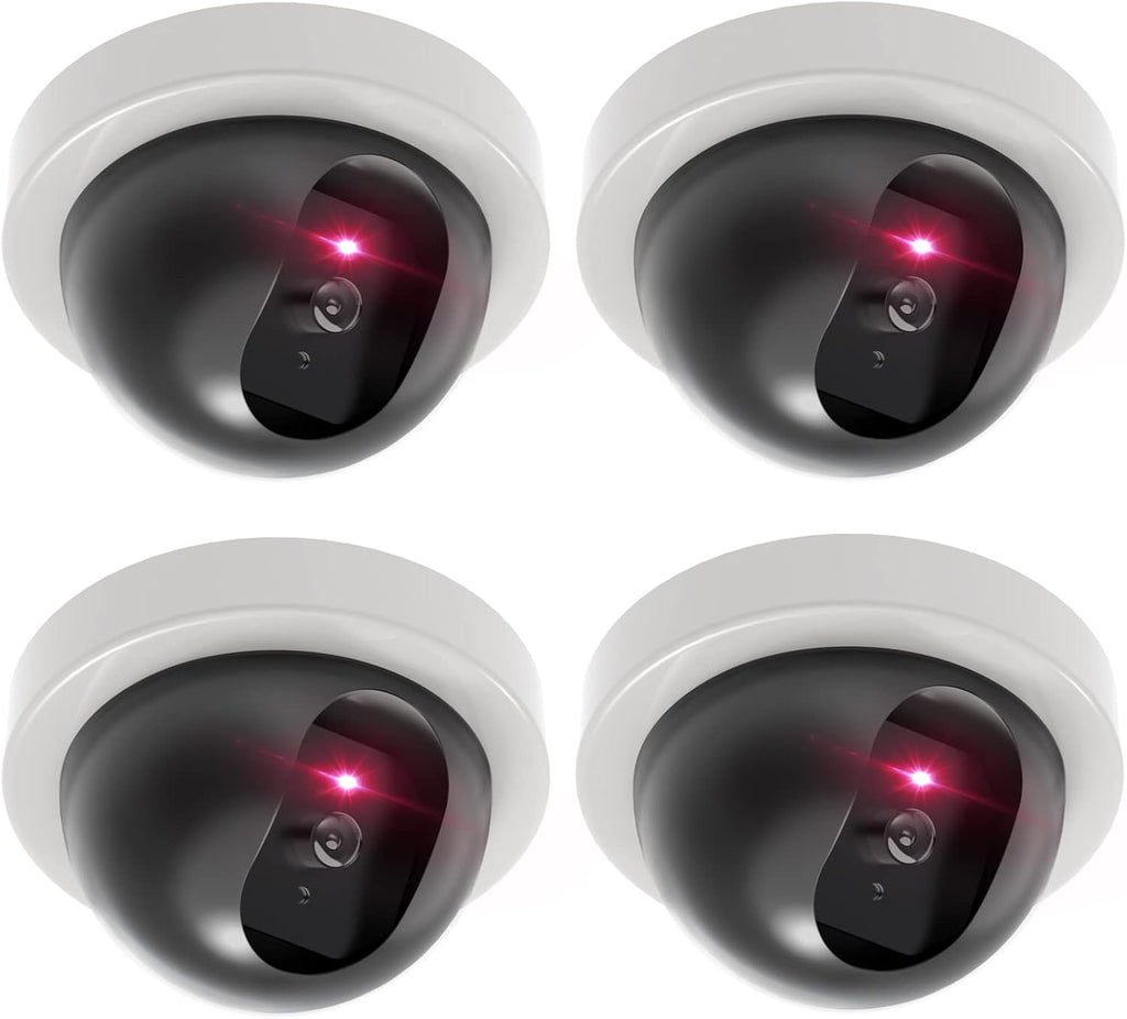 WALI Dummy Fake Security CCTV Dome Camera with Flashing Red LED Light with Security Alert Sticker Decals (SDW-4), 4 Packs, White