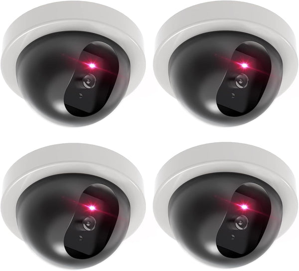 WALI Dummy Fake Security CCTV Dome Camera with Flashing Red LED Light with Security Alert Sticker Decals (SDW-4), 4 Packs, White