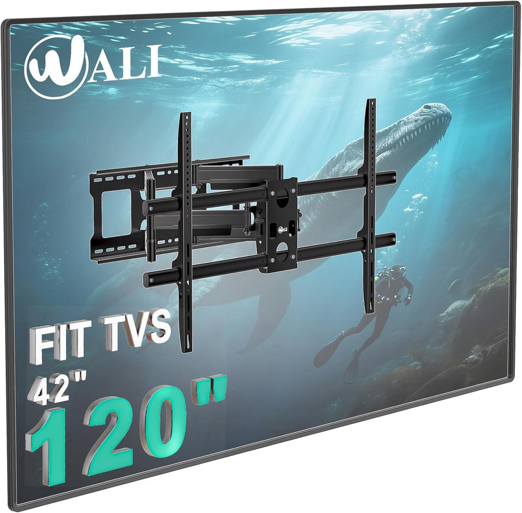 WALI Heavy Duty Full Motion TV Wall Mount Bracket for Extra Large TVs,Holds up to 220Ibs, Swivel Tilt Rotatable,Max Mounting Holes 1000x600, Fits 65 75 85 100 120 inch LED/LCD/OLED 4K/8K on Wood Stud(FTM-6)