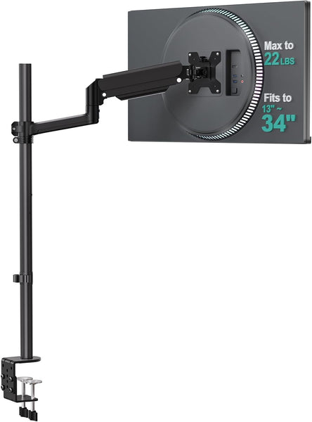WALI Extra Tall Monitor Mount for 13-34 inch Computer Screens, up to 22 lbs | Single Monitor Arm Desk Mount, Full Motion with Tilt, Swivel, Rotation, C-Clamp, VESA 75/100mm,for Office/Home (GSDM001XL)