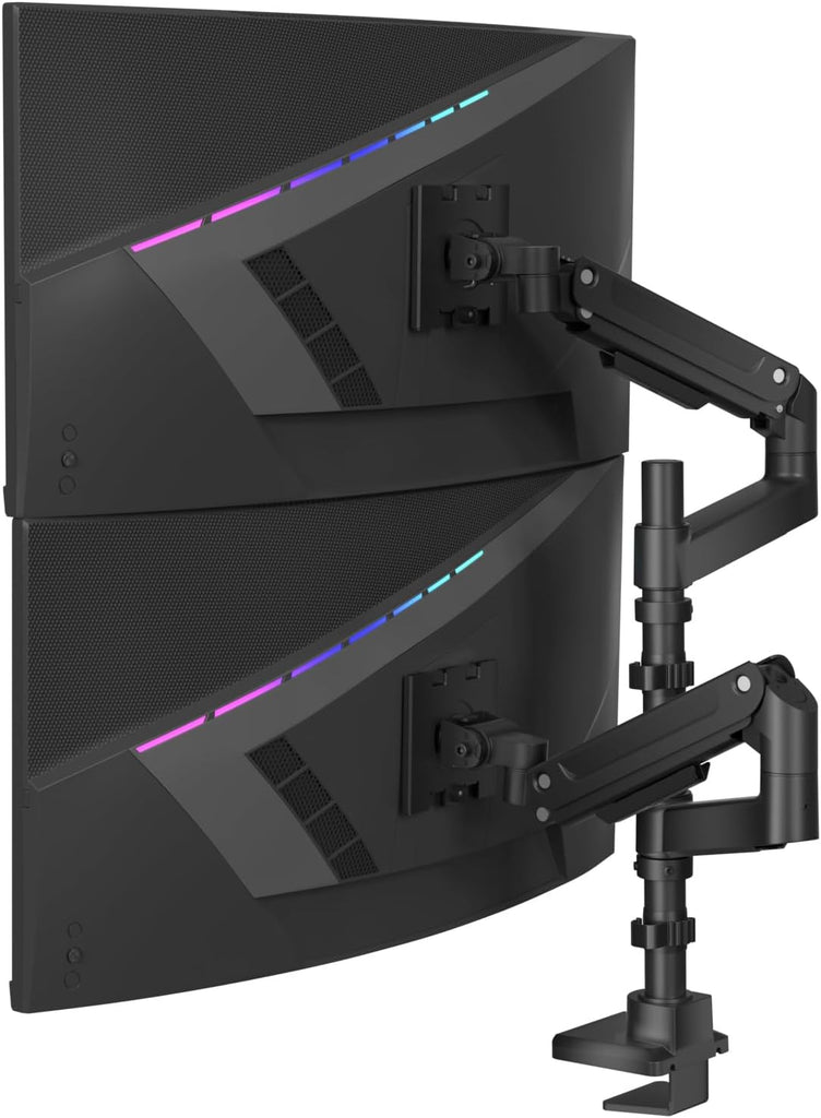 WALI Dual Monitor Mount for Ultrawide Heavy Duty Curved Monitor Stacking, Dual Monitor Arm Fits 17-49 Inch for Ultrawide Screens up to 44lbs, 49 inch Monitor Arm(GSDM002-P), Black
