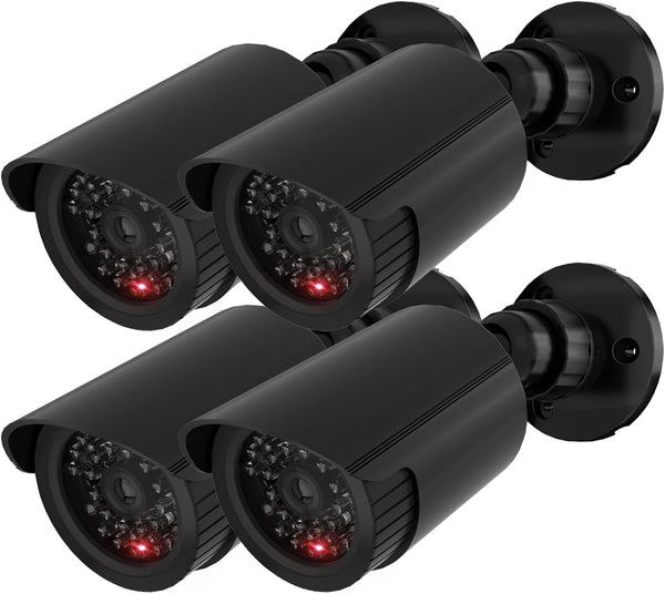 WALI Dummy Fake Simulated Surveillance Security CCTV Dome Camera Indoor Outdoor with One LED Light, Warning Security Alert Sticker Decal (TC-B4), 4 Packs, Black