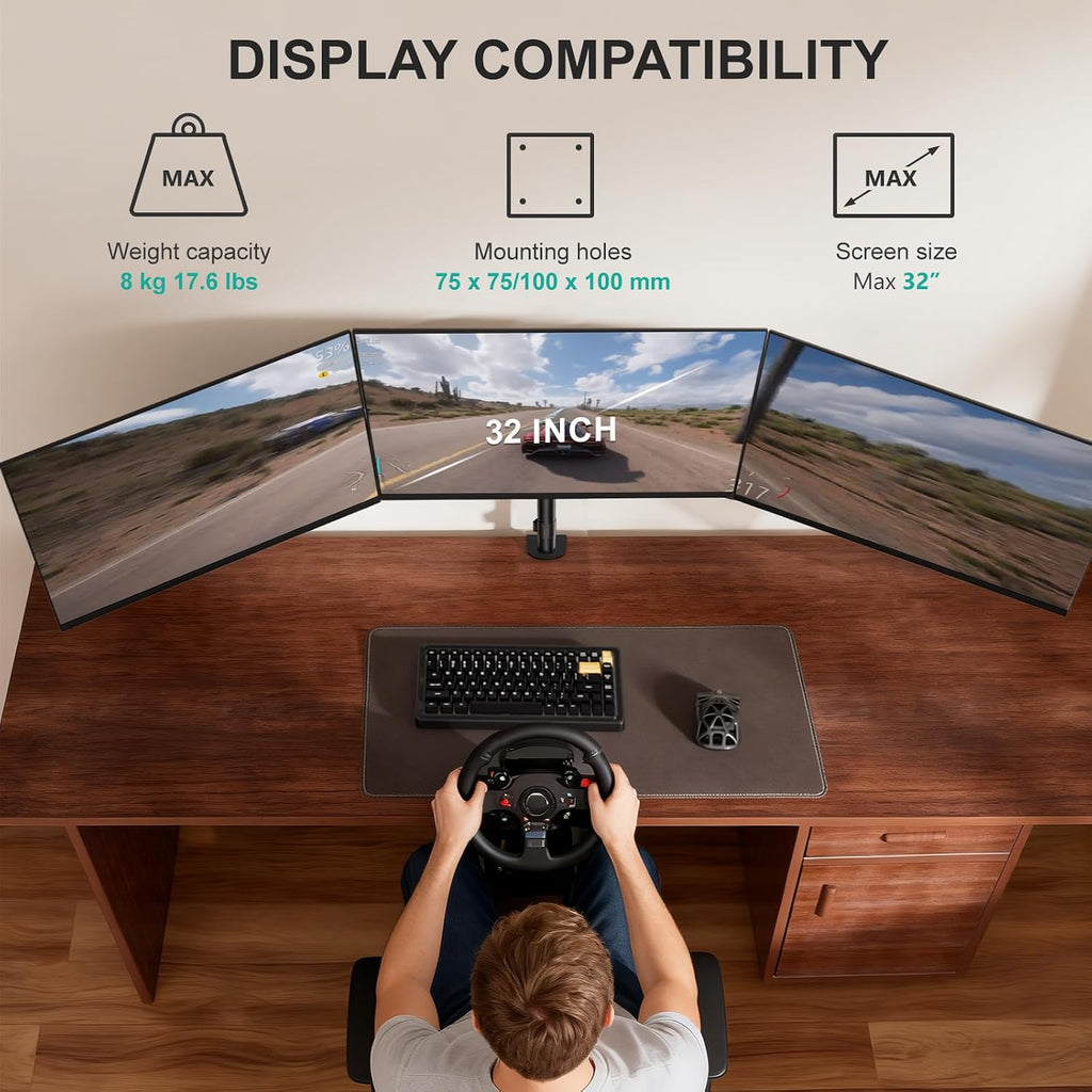 WALI Triple Monitor Mount for 13-27 inch Screens, Adjustable 3 Monitors Desk Mount with Swivel, Tilt, Clamp & Grommet Kit, Gas Spring Arm Triple Monitor Stand, VESA 75x75/100x100mm (GSDM003), Black