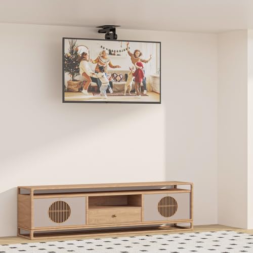 WALI Folding Ceiling TV Mount, Swivel and Flip Down TV Bracket for 13-27 inch Flat Screens, Height Adjustable TV Mount Saving Space, Max Mounting Holes 100x100mm(FCM101), Black