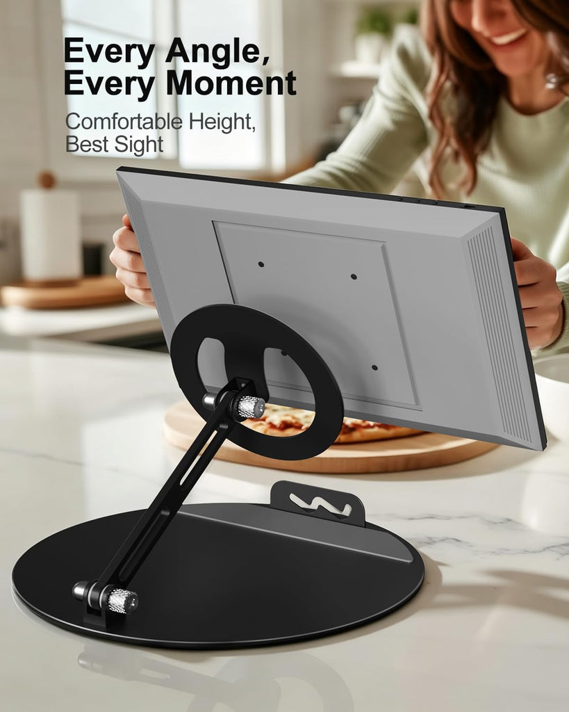 WALI Echo Show 15/21 Stand, Adjustable Stand for Echo Show 15/21 and Up to 18" Tablets/Portable Monitors, 360 Degrees Rotating Tilt Foldable Show 15, 21 Accessories for Kitchen Home Office, Black