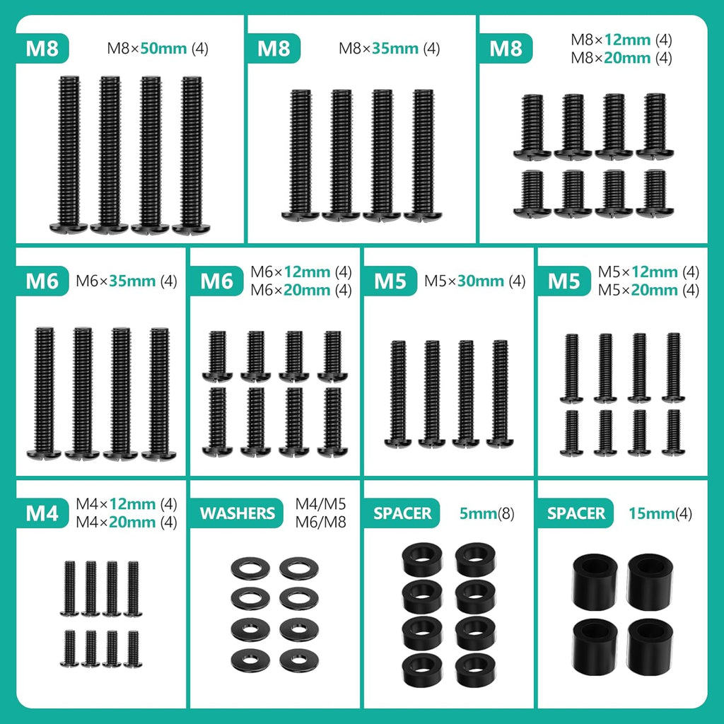 WALI Universal TV Mount Hardware Kit Includes M4 M5 M6 M8, Fit Most up to 80 inches TV/Monitor Mounts (UVSP-N), Black