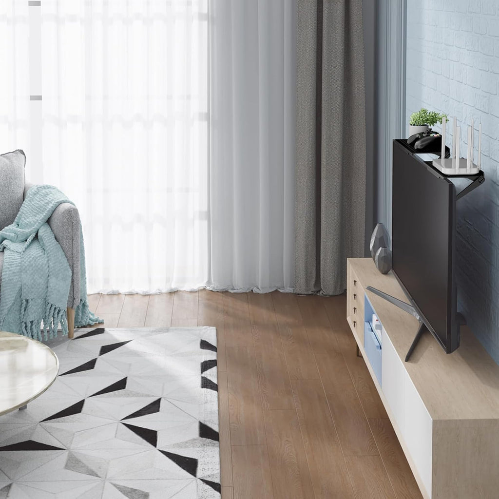 WALI TV Top Shelf, TV Accessory Storage Shelf, for Remote Control, Media Boxes and Home Decor, 11.8 Inch Tray (TSP002-2B), 2 Pack, Black