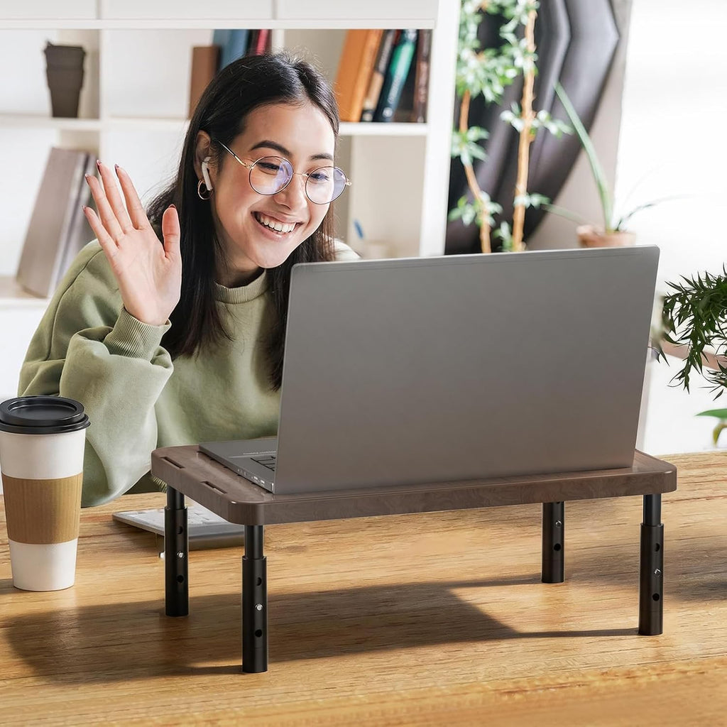 WALI Plastic Computer Monitor Stand with Storage, Adjustable Laptop Riser | Laptop Riser with Airflow Vents, Desk Organizer for Computer, Printer, Notebook (PTT002-C), 1 Pack, Brown