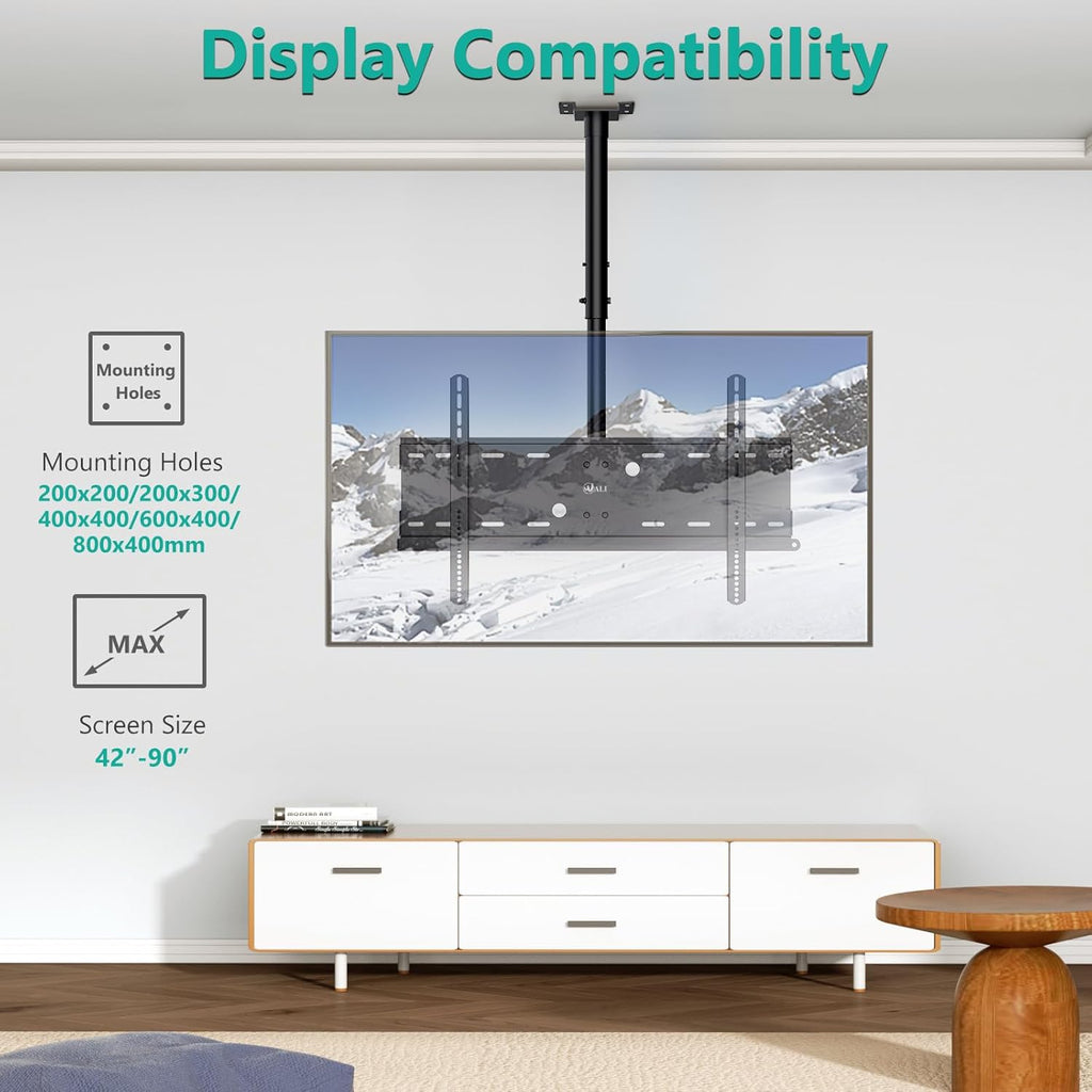 WALI Ceiling TV Mount for 42-90 inch, Hanging Adjustable TV Ceiling Mount Bracket Fits Most LED, LCD, OLED 4K TVs, Holds up to 220lbs, Max Mounting Holes 800x400mm (CM4290), Black