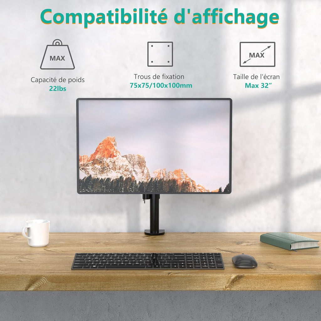 WALI Single Monitor Mount, Single Monitor Arm Desk Mount,Desk Monitors Stand, Holds Screen Up to 32inch, 22lbs, Adjustable Mount with C-CLAMP Designed for Home Office Application(M001), Black