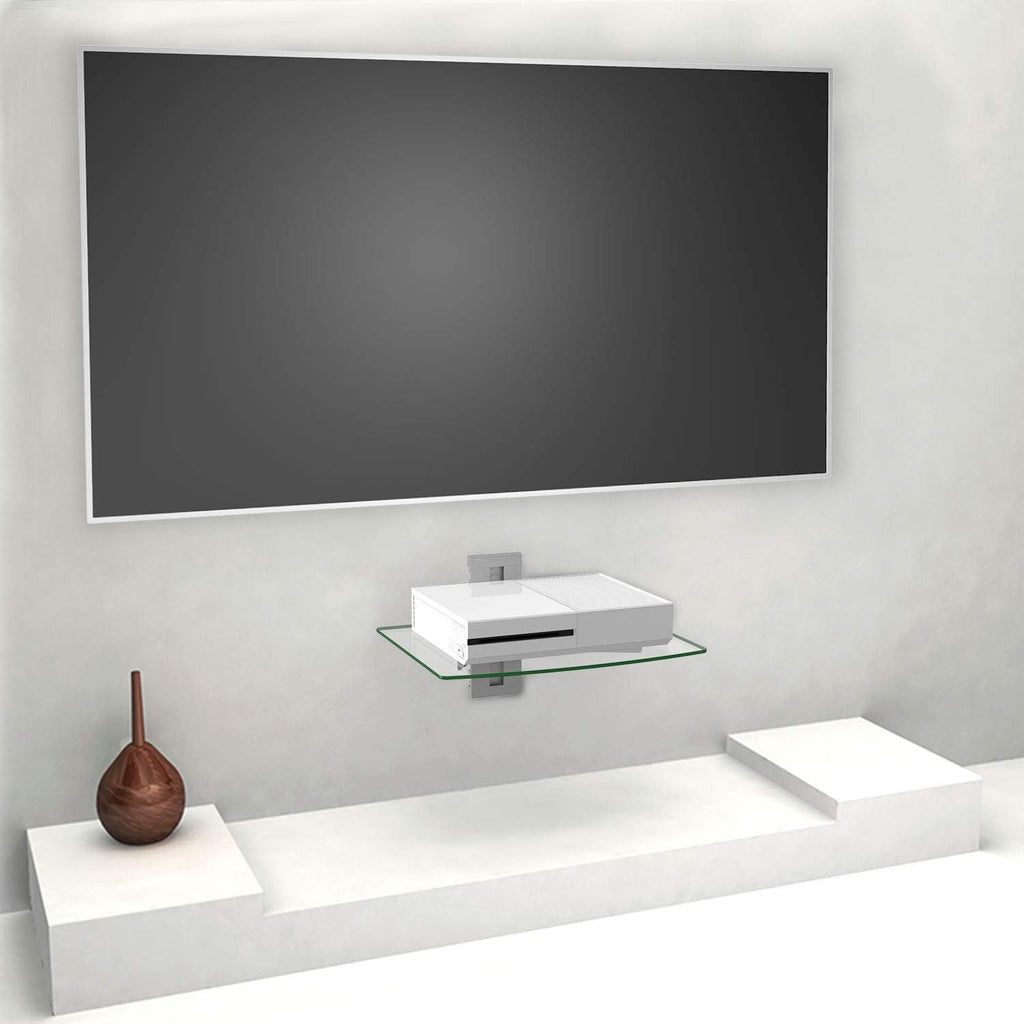 WALI Floating Entertainment Center Shelves, Holds Up to 17.6lbs, TV Shelf with Strengthened Tempered Glasses for DVD Players, Cable Boxes, Games Consoles, TV Accessories (CS201S), 1 Shelf, Silver