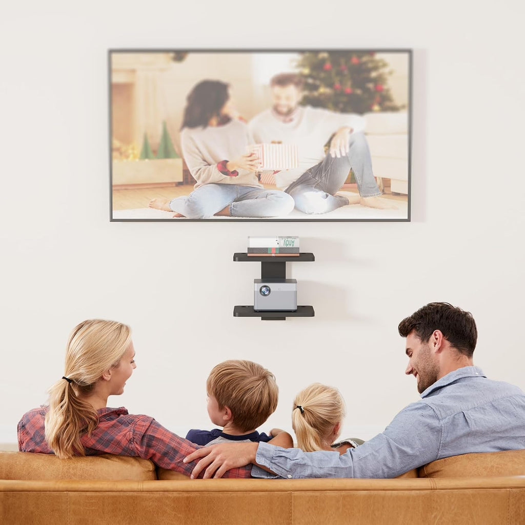WALI Projector Mount Floating TV Shelf, Holds Up to 22lbs, Wooden Wall Mounted Shelves Under TV Shelf for DVD Players, Cable Boxes, Routers, Game Consoles, PlayStation Accessories (CS202NB), 2 Shelves