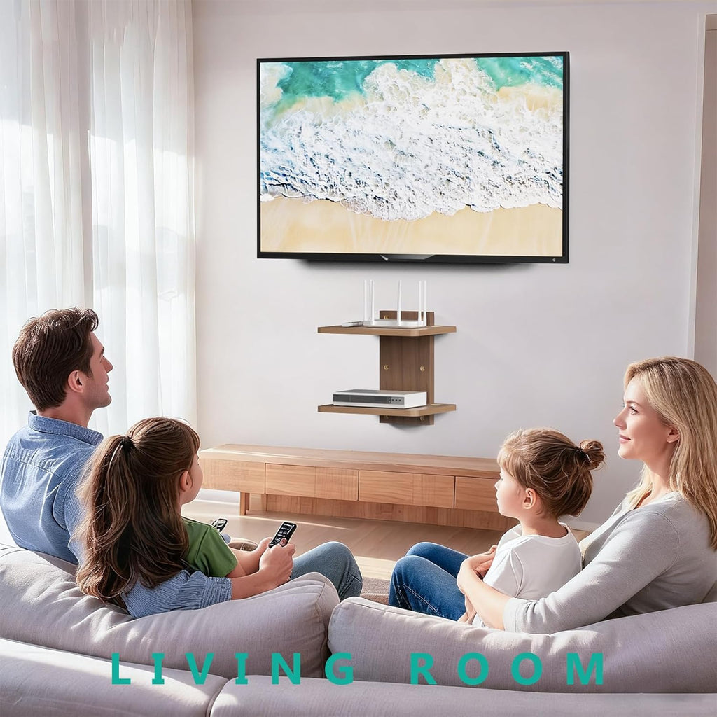 WALI Floating TV Shelf, Projector Shelf Holds Up to 22lbs, Projector Wall Mounted Shelves for DVD Players, Cable Boxes, Game Consoles, Living Room Decor Accessories (CS202N), 2 Shelf, Walnut Brown