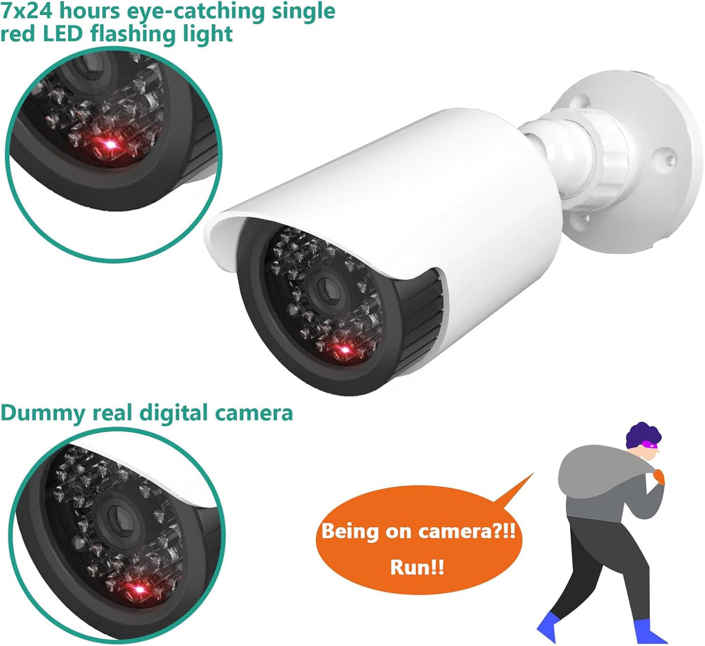 WALI Dummy Fake Camera, Surveillance Security CCTV Dome Camera, Indoor Outdoor Cameras, with One LED Light, Security Alert Sticker Decals (TC-W2), 2 Pack, White