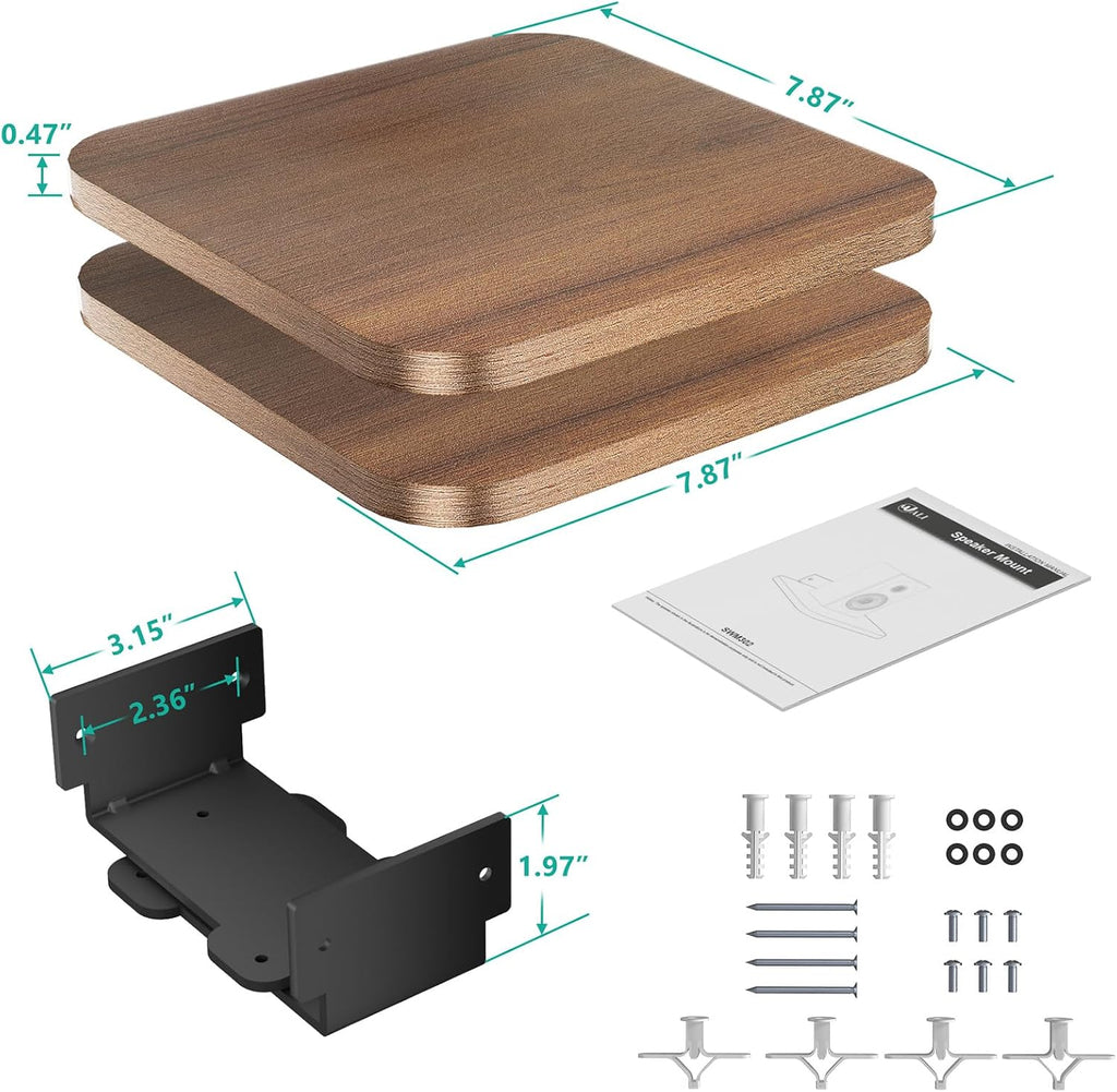 WALI Heavy Duty Floating Speaker Shelves Wall Mounted - Set of 2 - for Surround & Rear Sound, Satellite, Bookshelf Speakers & Home Theater – 7.9" x 7.9" Sturdy Design – 55 lbs Capacity Per Shelf(SWM302)