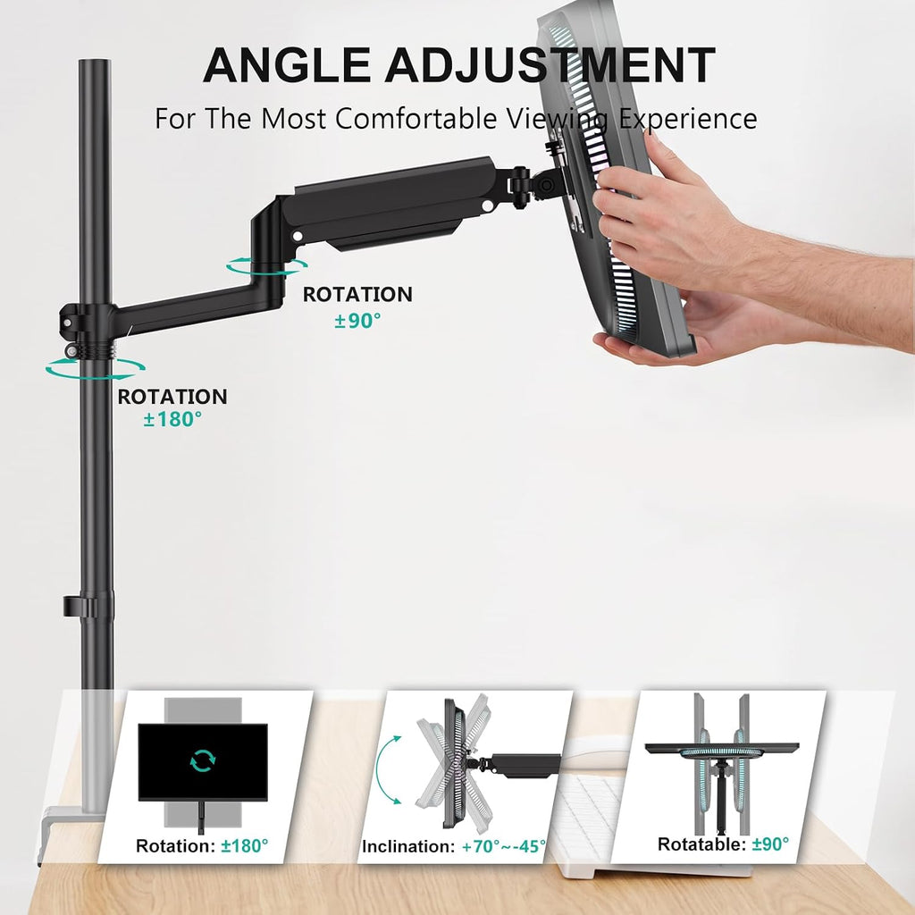 WALI Extra Tall Monitor Mount for 13-34 inch Computer Screens, up to 22 lbs | Single Monitor Arm Desk Mount, Full Motion with Tilt, Swivel, Rotation, C-Clamp, VESA 75/100mm,for Office/Home (GSDM001XL)