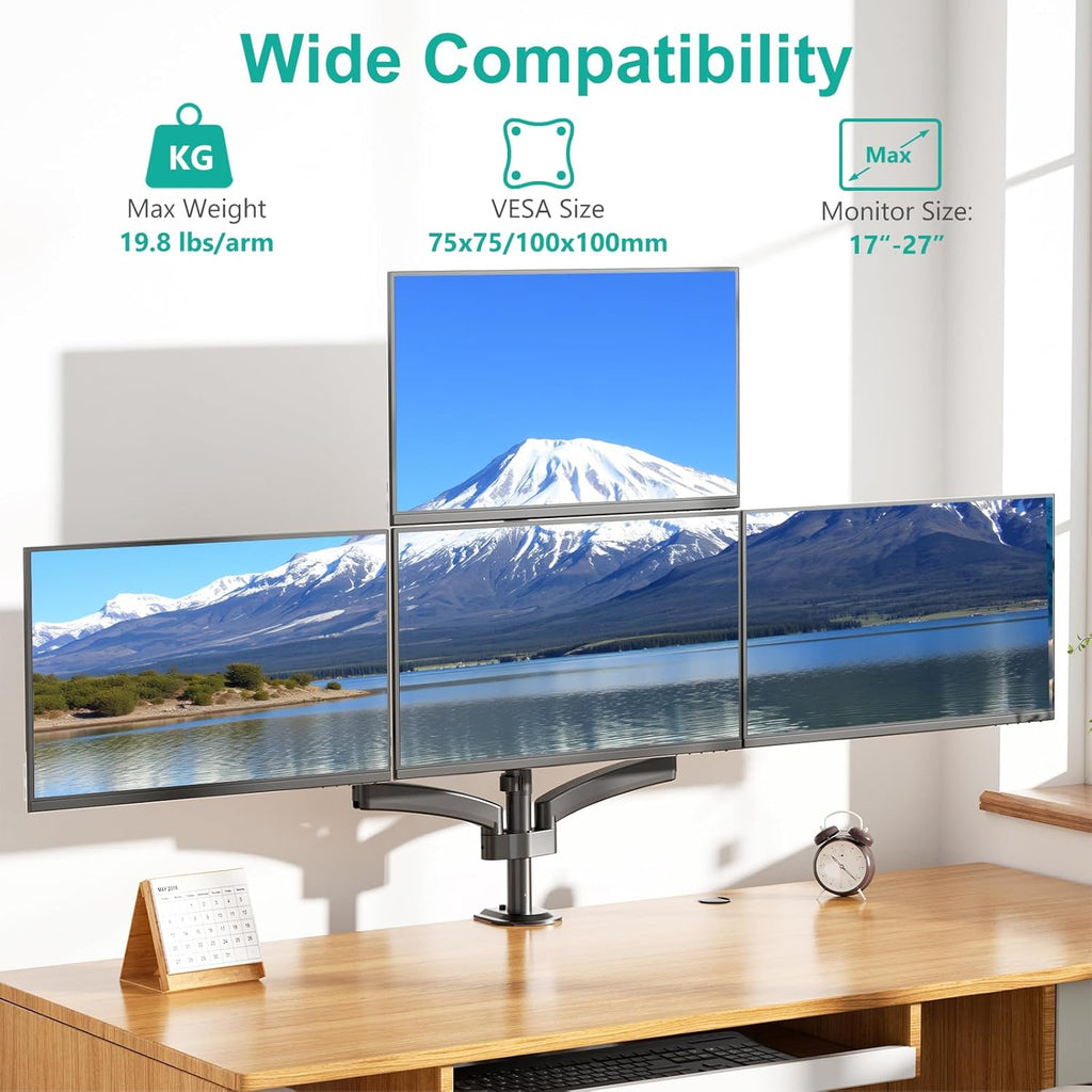 WALI Quad Monitor Mount for 17-27 inch Screens, Extra Tall 4 Monitors Desk Mount, up to 19.8lbs, 32.2 inch Height Max, Fully Adjustable Gas Spring 4 Monitor Stand, VESA 75/100mm (GSDM004S), Black