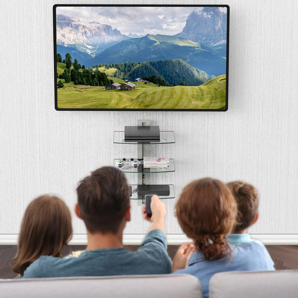 WALI Floating Entertainment Center Shelves, Holds Up to 17.6lbs, TV Shelf with Strengthened Tempered Glasses for DVD Players, Cable Boxes, Games Consoles, TV Accessories (CS303S), 3 Shelf, Silver