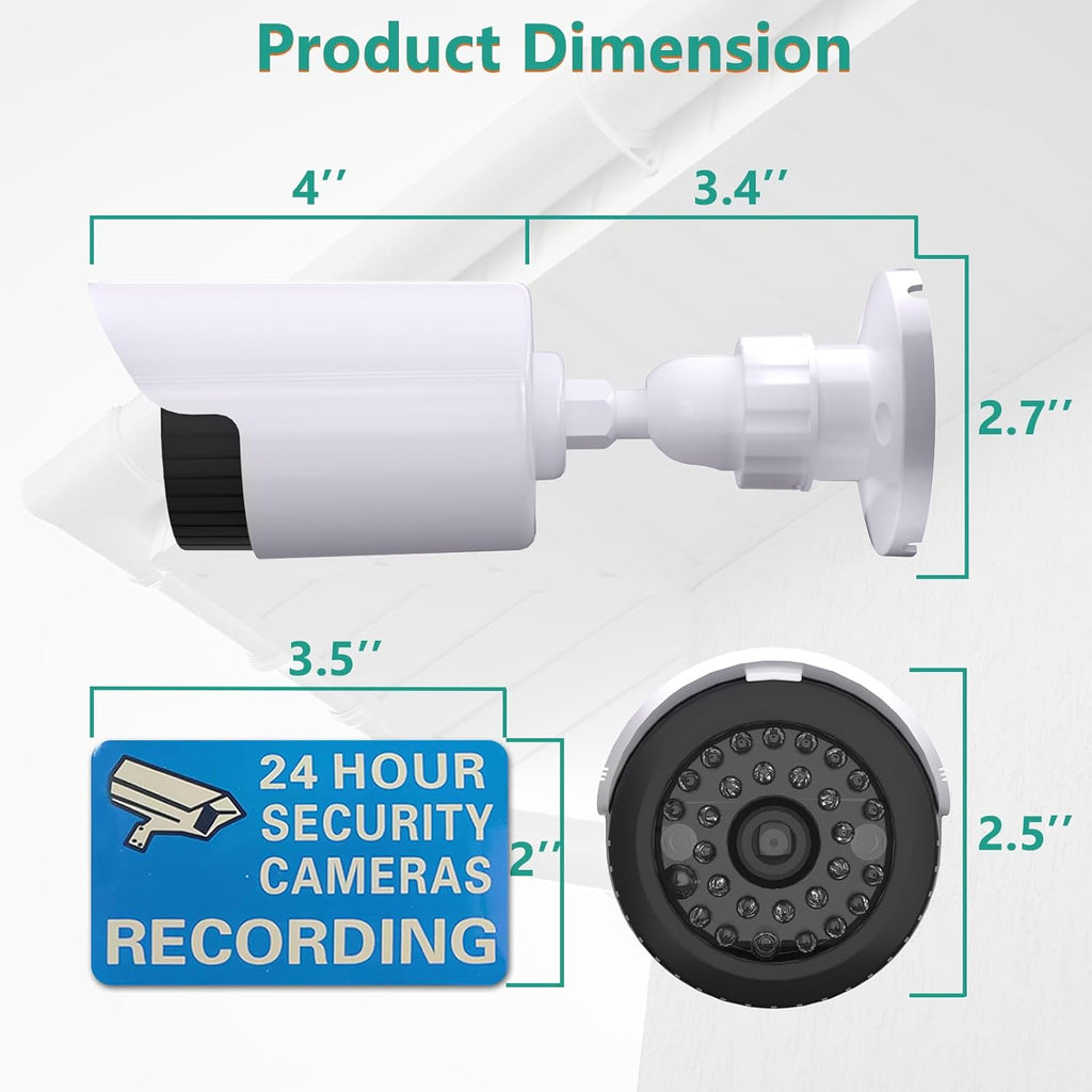 WALI Dummy Fake Simulated Surveillance Security CCTV Dome Camera Indoor Outdoor with One LED Light, Warning Security Alert Sticker Decal (TC-W8), 8 Packs, White