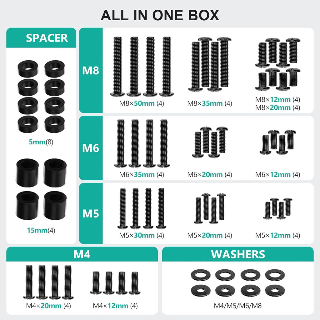 WALI Universal TV Mounting Hardware Set, M4,M5,M6,M8 Screws (UVSP) | TV Mount Screw Kit – Fits Most TVs / Monitor Up To 80". Includes Replacement Screws, Washers & Spacers