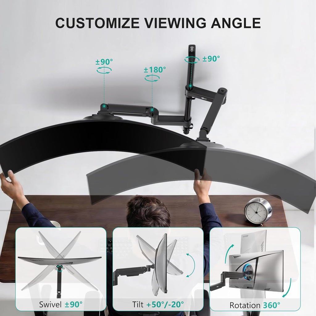 WALI Vertical Dual Monitor Wall Mount for 13-49 inch Screens, Heavy Duty Stacked Dual Monitor Stand for Wall, Adjustable Ultrawide Monitor Arm Wall Mounted, Holds up to 44 lbs (GSWM002-P), Black