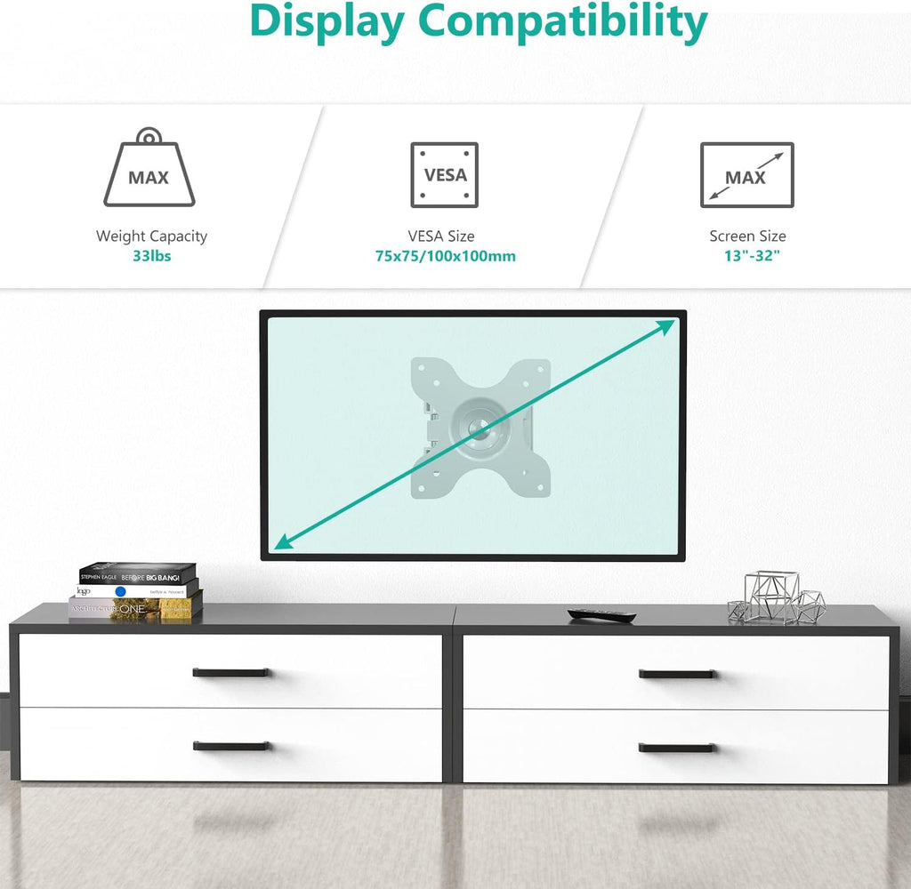 WALI TV Wall Mount Articulating LCD Monitor Full Motion 15 inch Extension Arm Tilt Swivel for Most 13 to 32 inch LED TV Flat Panel Screen with Mounting Holes up to 100x100mm (1330LM-W), White